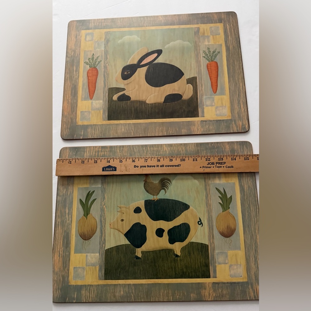 Vintage Pimpernel Placemats: Farm Animals, Decor, Set of 2 Rabbit, Rooster, Pig - Picture 3 of 4